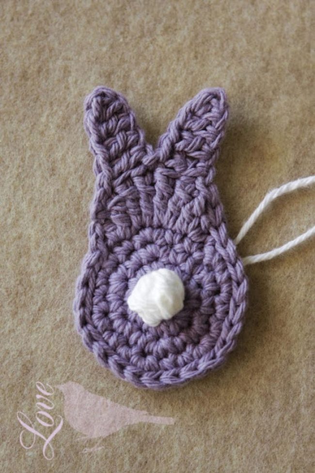 Purple Crochet Bunny With Pom-Pom Tail