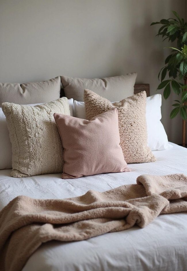 Layered Throw Pillows Multiple Textures