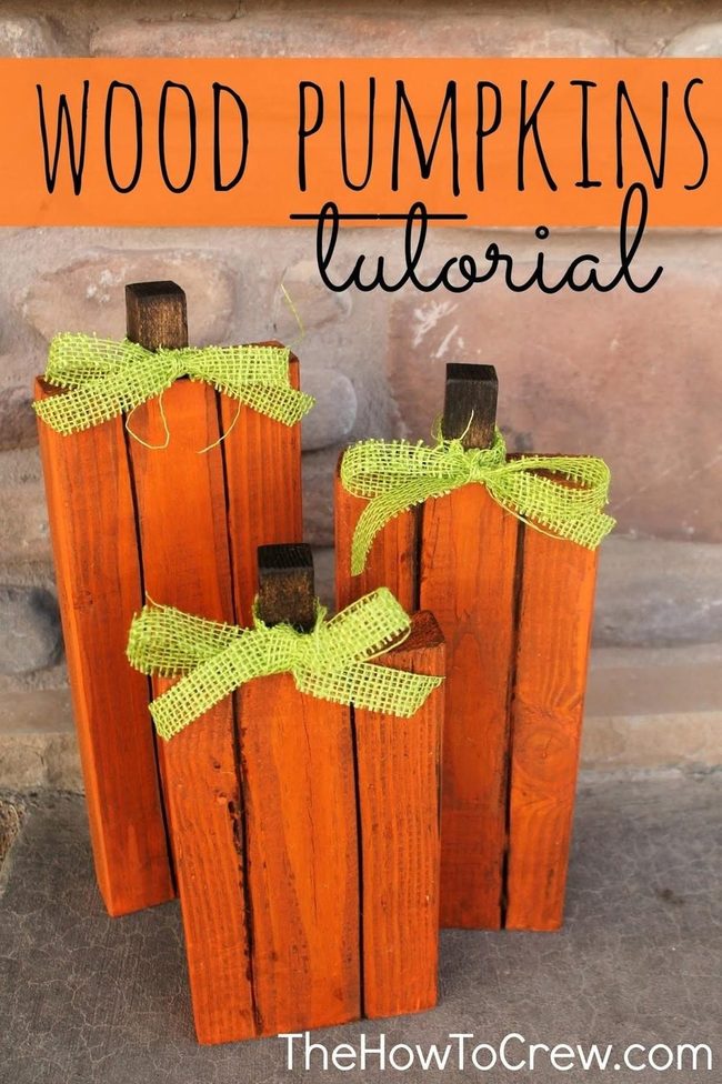 Orange Wooden Pumpkins With Burlap Bows