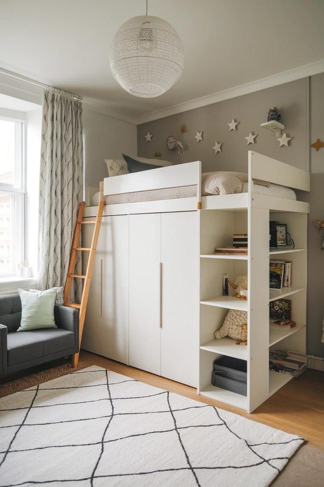 Built-In Wardrobe Under Loft Bed