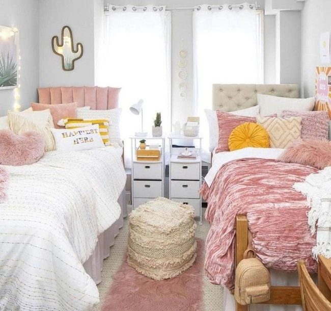 Pink And White Twin Bed Contrast