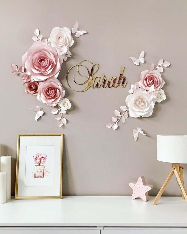 Gold Metallic Name With Wooden Roses