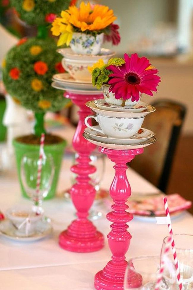 Pink Candle Table Centerpiece Florals