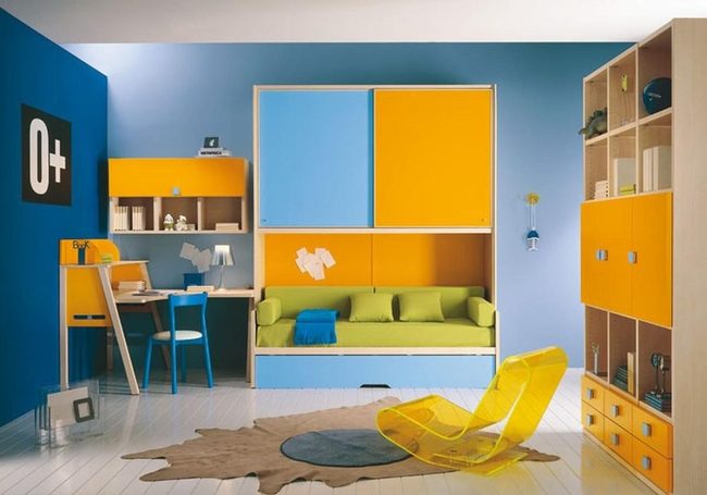 Blue And Yellow Playroom Storage
