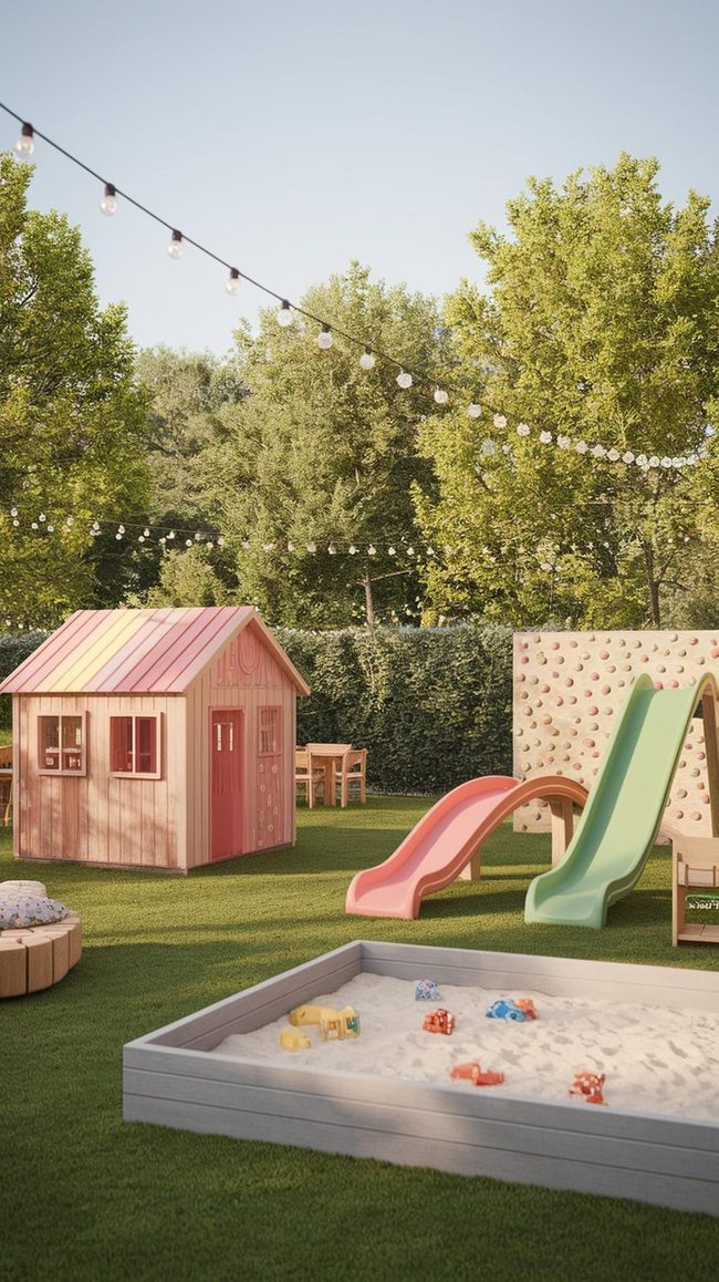 Colorful Wood Structures With Glowing String Lights