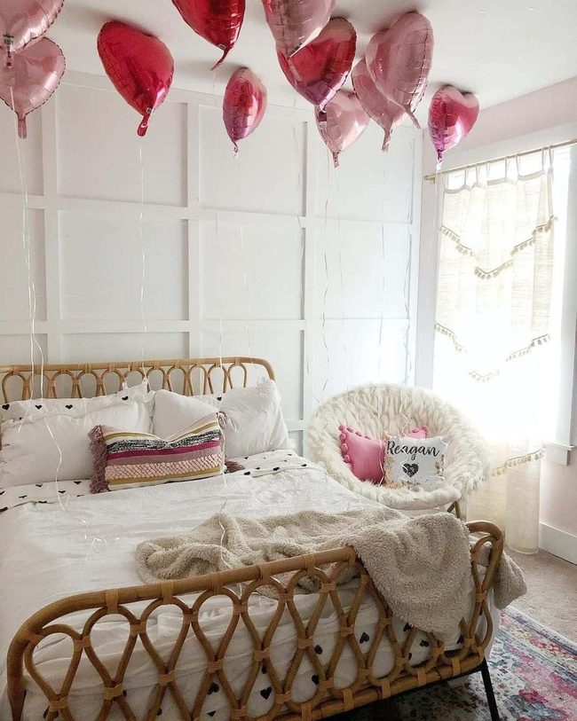 Rattan Bed With Floating Hearts
