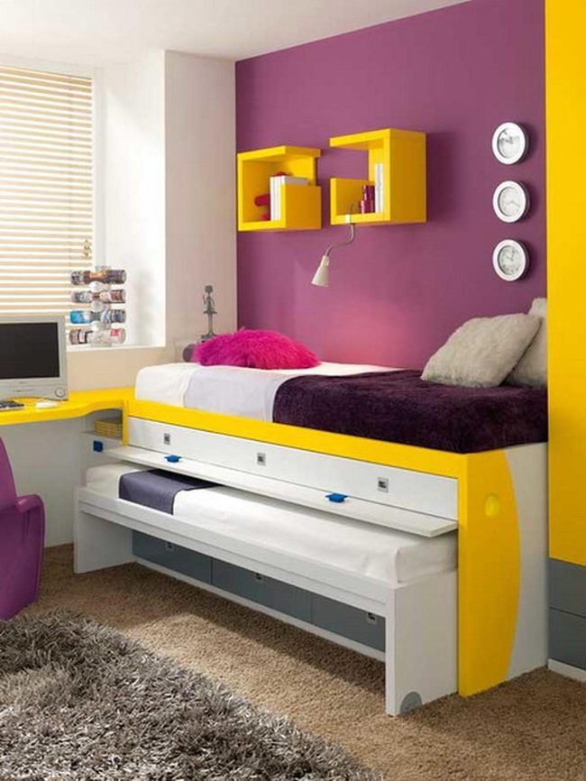 Yellow Shelves, Purple Bedroom