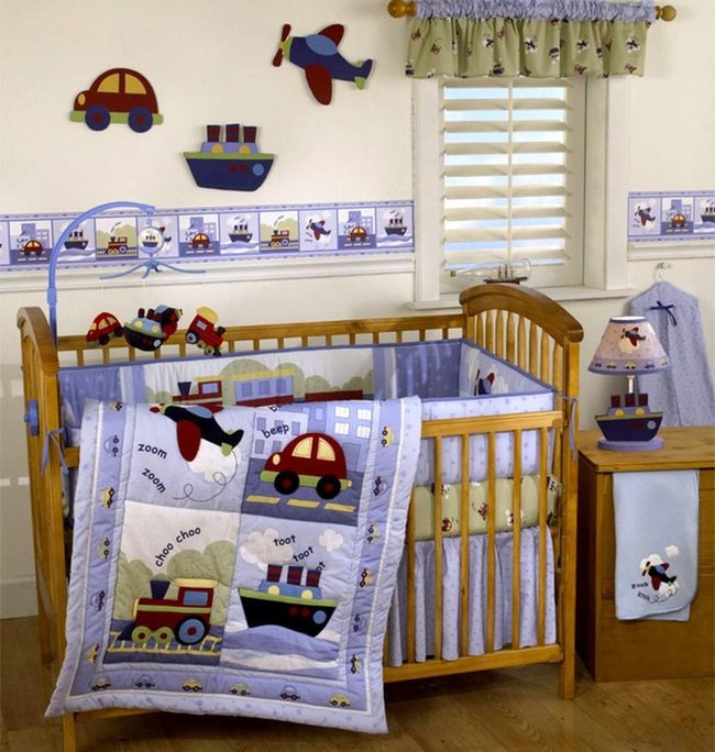 Blue, Yellow, And Vehicles Nursery