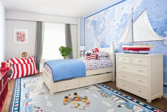 Blue World Map Kids Bedroom