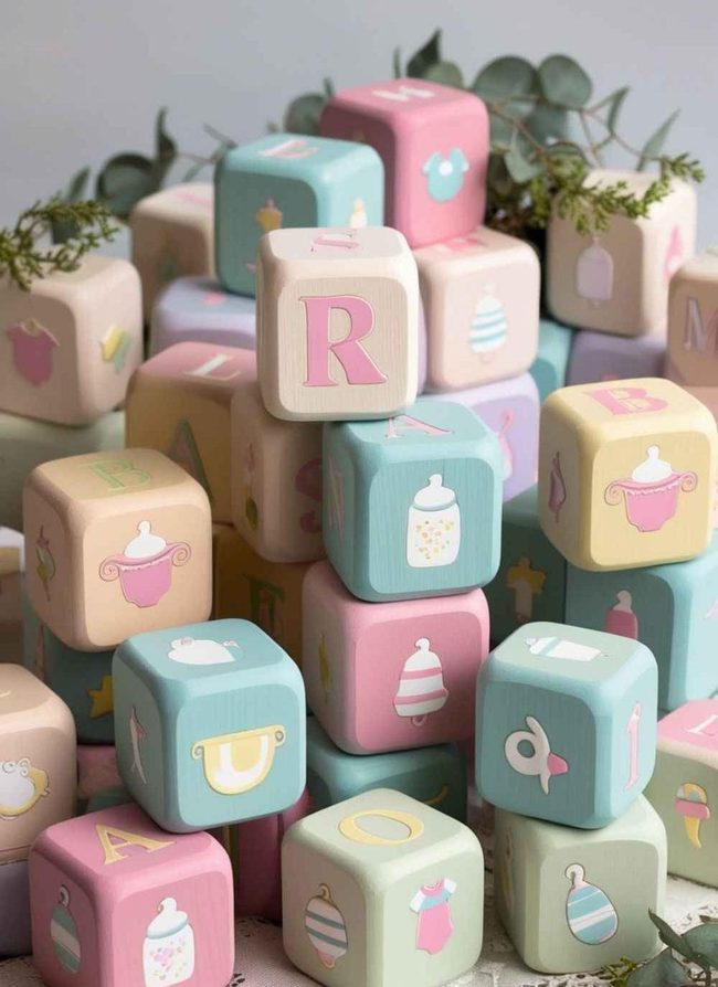 Painted Wooden Alphabet Blocks
