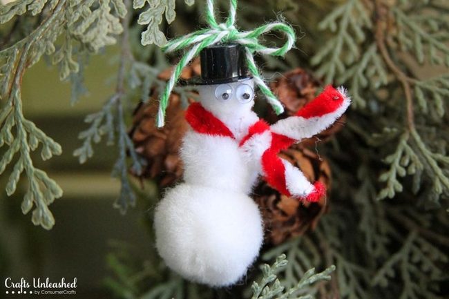 Fluffy White Pom-Pom Snowman