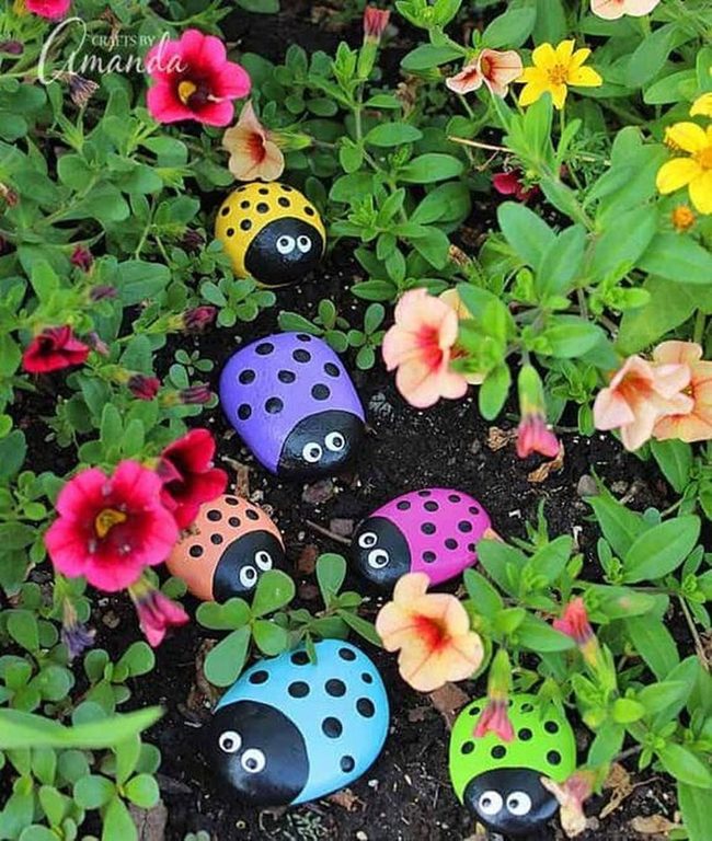 Red Ladybug Garden Stones