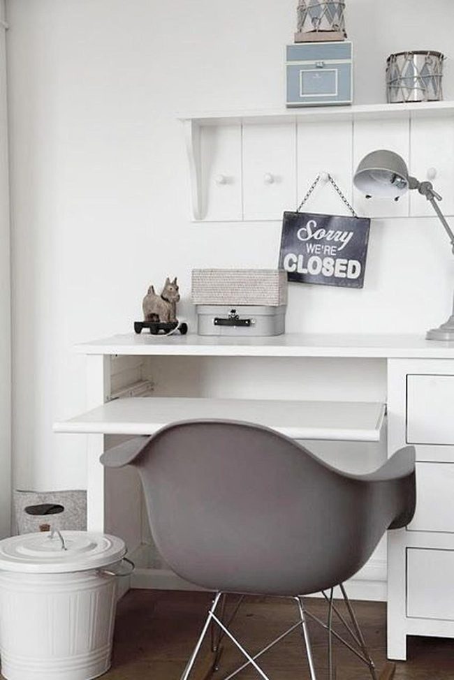 Gray Minimalist Workspace With Metal Accents
