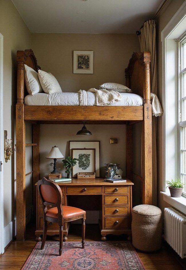 Antique Loft Bed With Vintage Character
