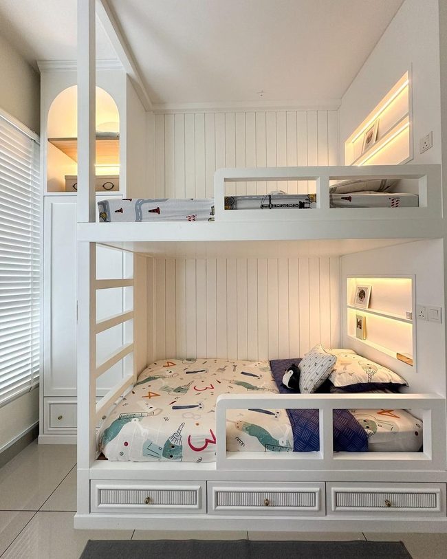 White Shelved Bunk Bed Storage