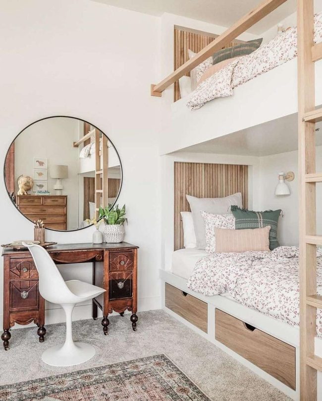 Wood And White Bunk Beds