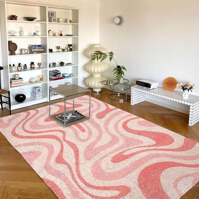 Pink Swirled Rug Anchors Modern Living
