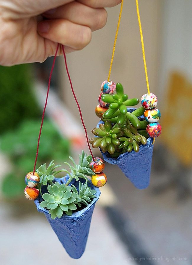 Hanging Succulents With Beaded Strings
