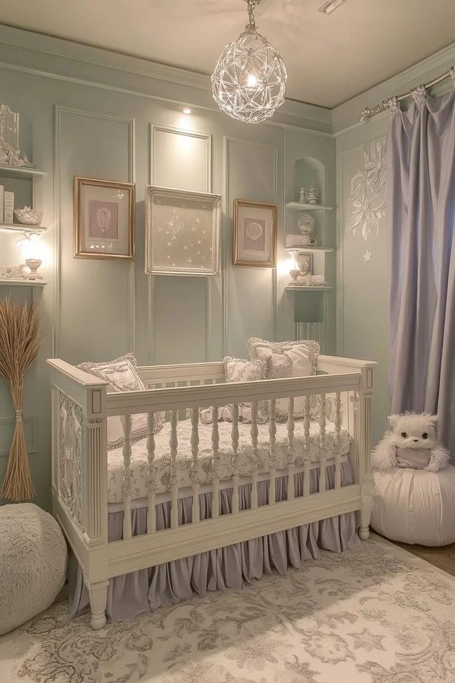 Pastel Nursery With Ruffled Crib