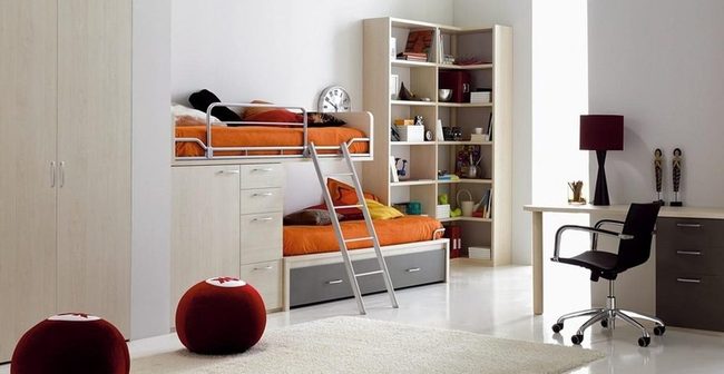 Orange Bunk Beds, Cream Rug Oasis