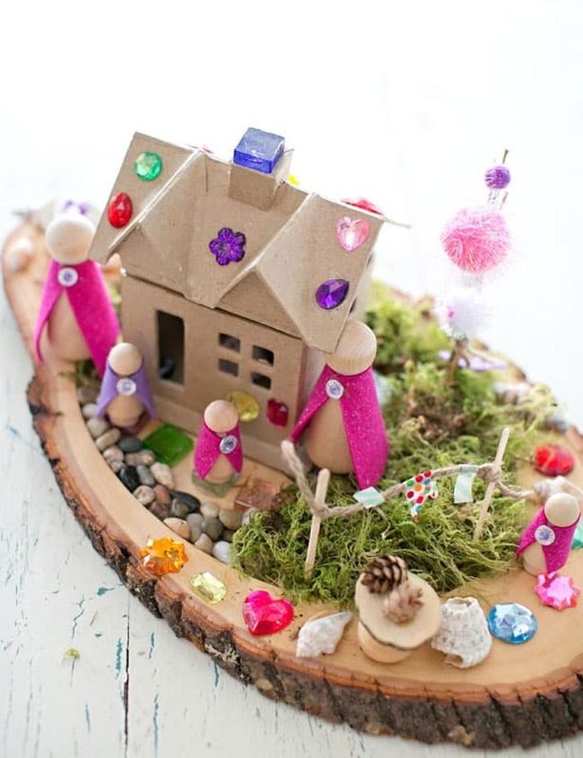 Cardboard House With Glittering Gem Roof