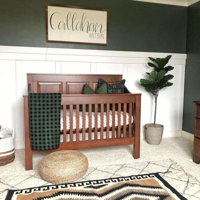 Deep Green Nursery with Natural Wood