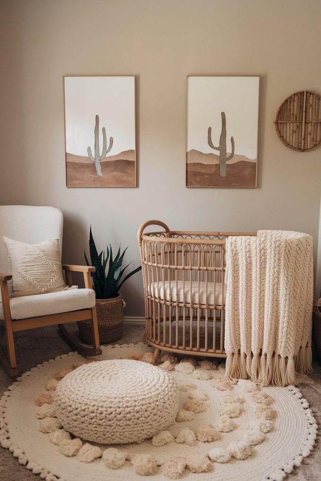 Beige Walls White Crib Geometric