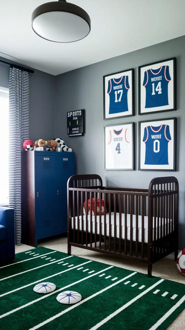 Dark Wood Crib Sports Nursery