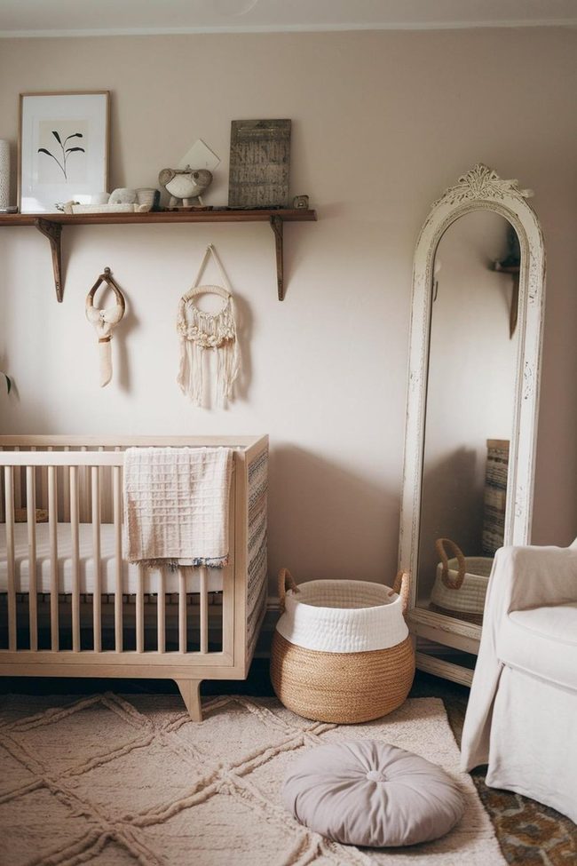 Beige Nursery with Wooden Warmth