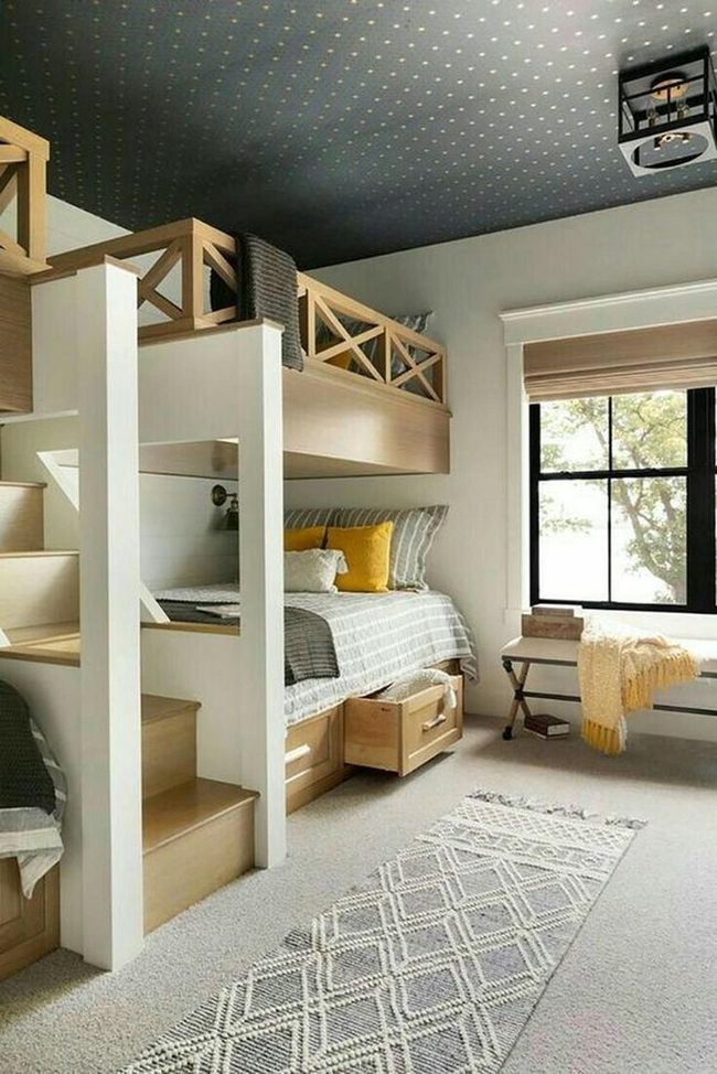 Light Wood Bunk Beds, Starry Ceiling