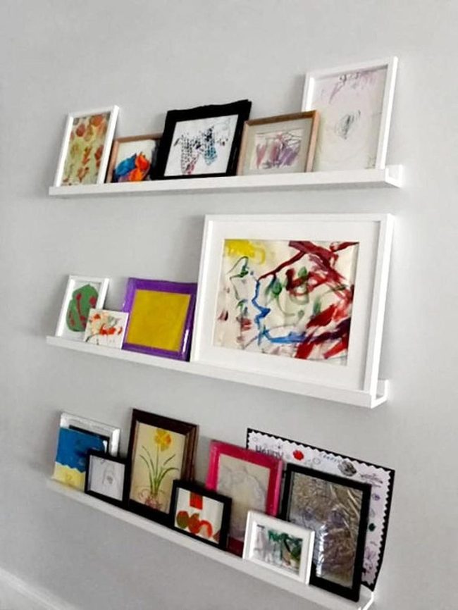 Colorful Frames Float White Shelves Gray