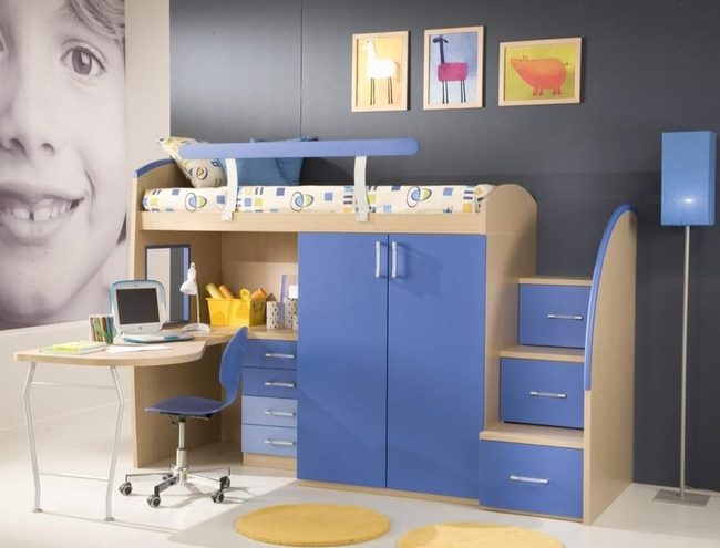 Blue Loft Bed Study Zone