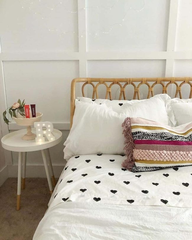 Rattan Bed With Pink Gold Accents