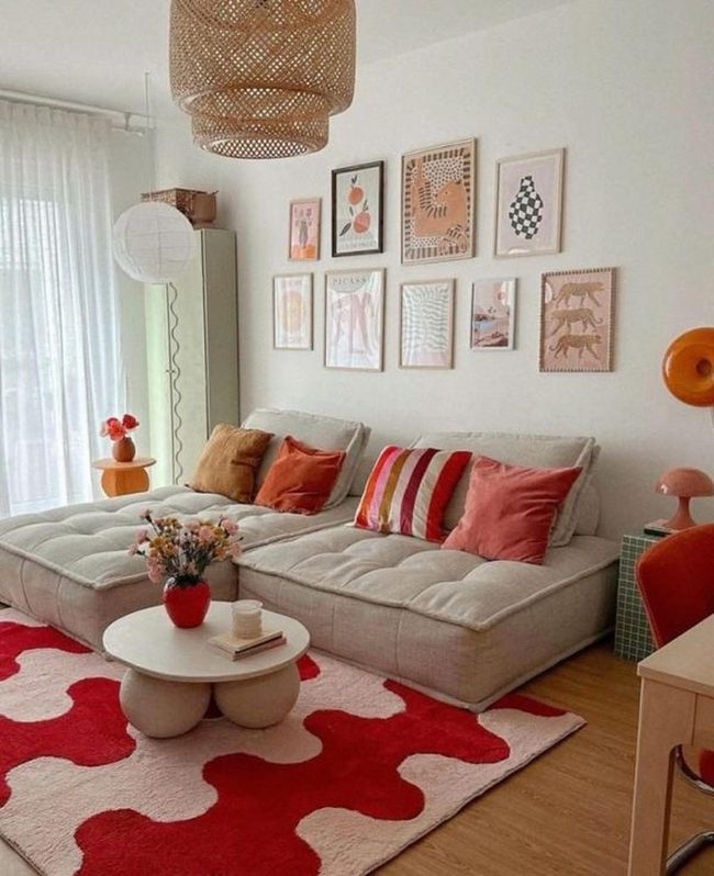 Red Patterned Rugs, Geometric Light