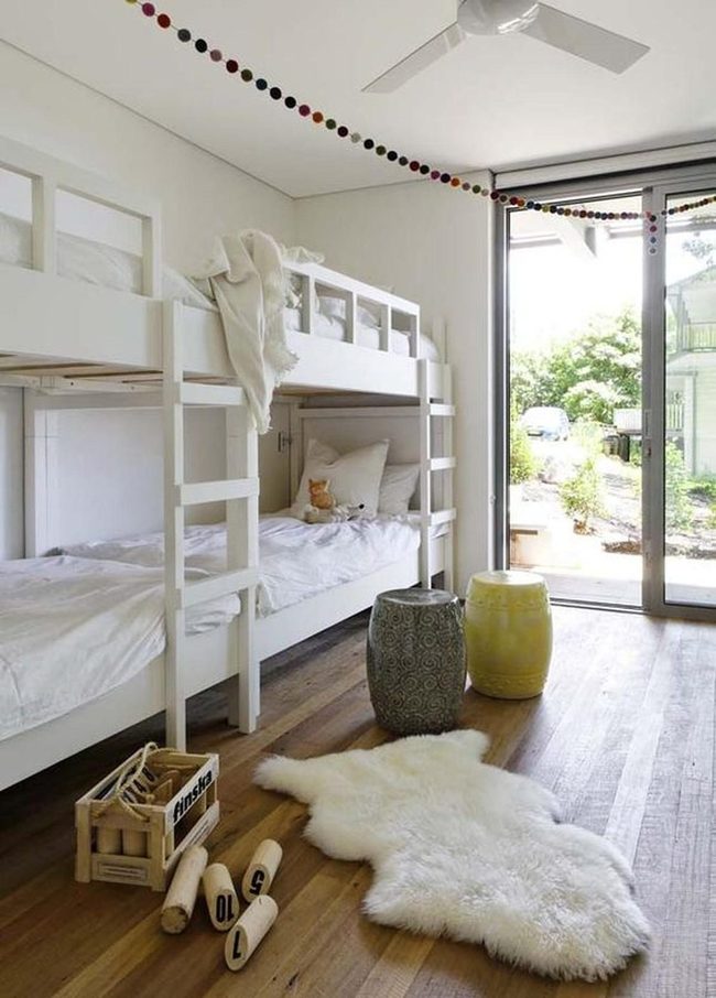 White Bunk Beds, Sunny Workspace