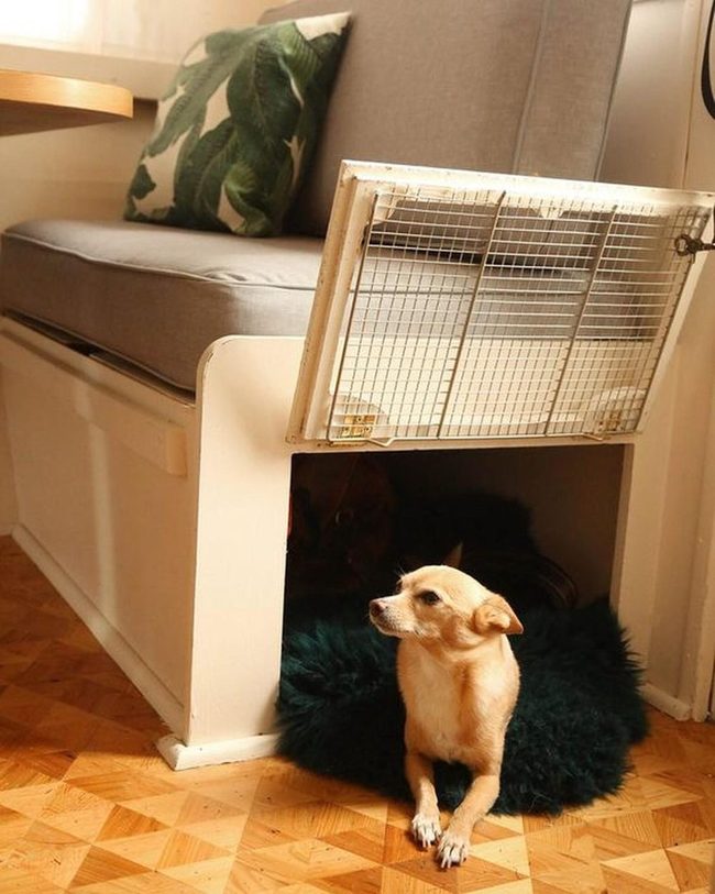 Gray Cushioned Bench With Wooden Floors