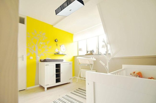 Yellow Nursery With Tree Wall Art