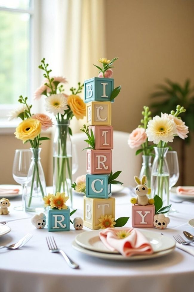 Wooden Blocks Topped With Fresh Flowers