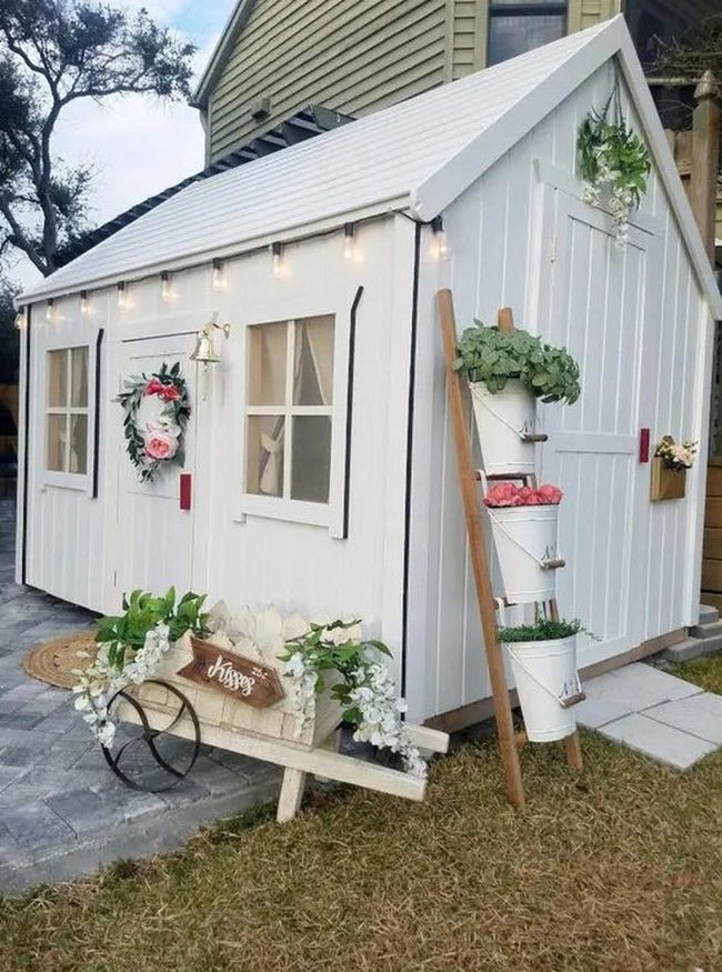 Pink Florals White Farmhouse Shed