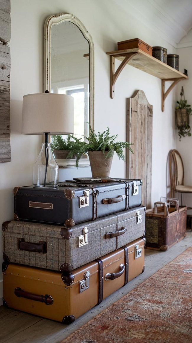 Stacked Vintage Suitcases Coffee Table