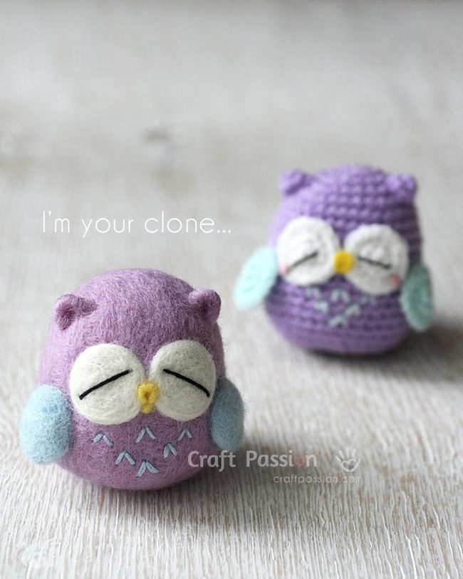 Purple Felt Owl Pair