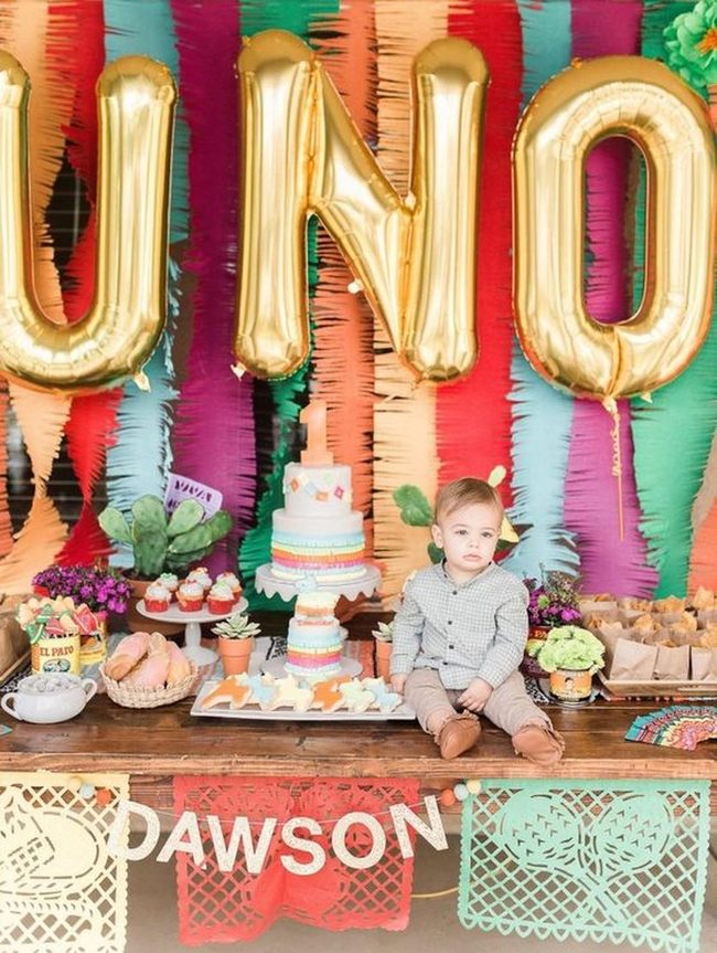 Gold Balloons Above Dessert Table