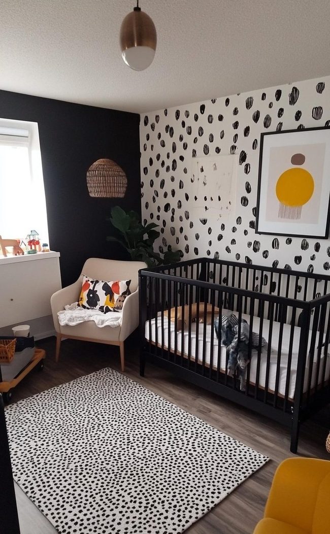 Monochrome Nursery with Dotted Accent Wall