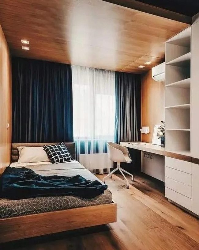 Filtered Light, Dark Wood Bedroom
