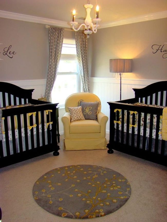 Dark Wood Twin Cribs, Cream Center