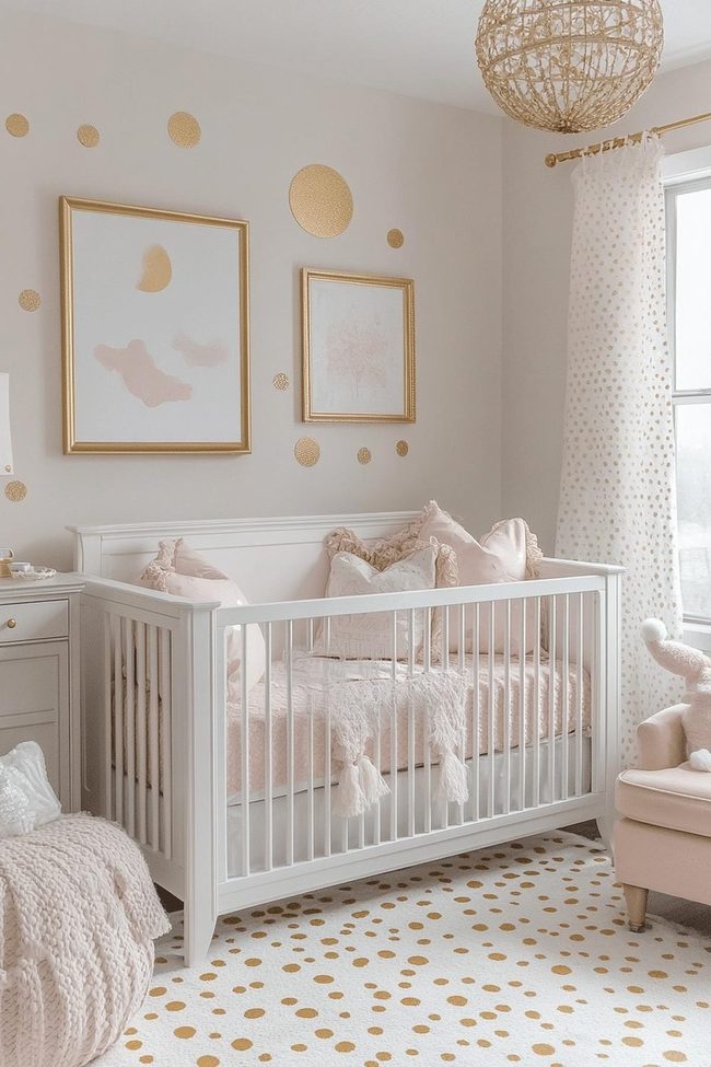 Gold-Accented Blush Baby Room