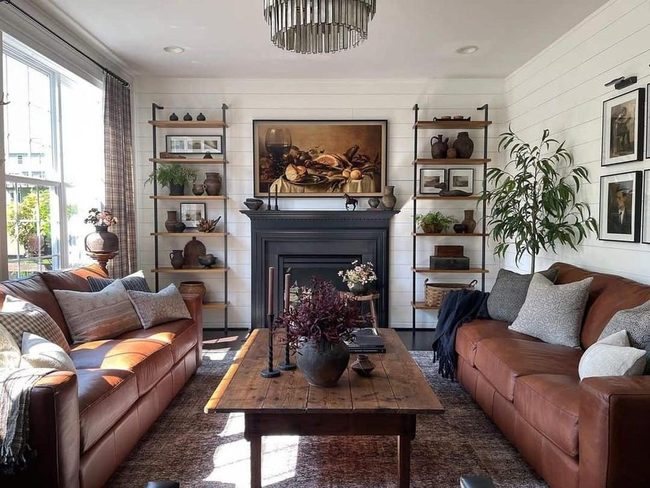 White Shiplap, Silver Sparkle, Brown Leather