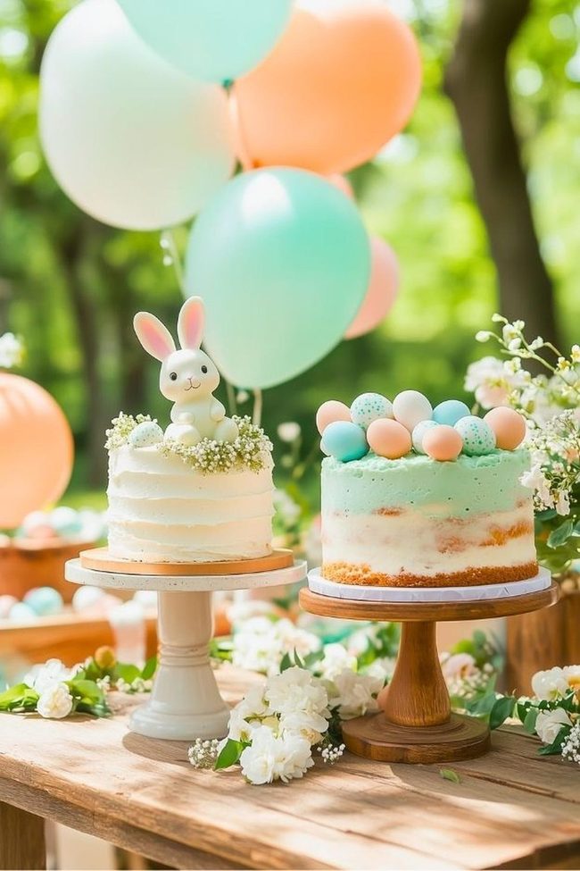 Pastel Spring Flowers And Bunny Basket