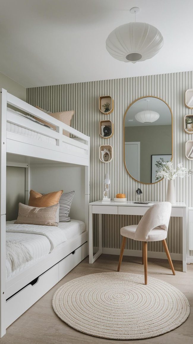 Mirrors And Pale Walls Expand Shared Bedrooms