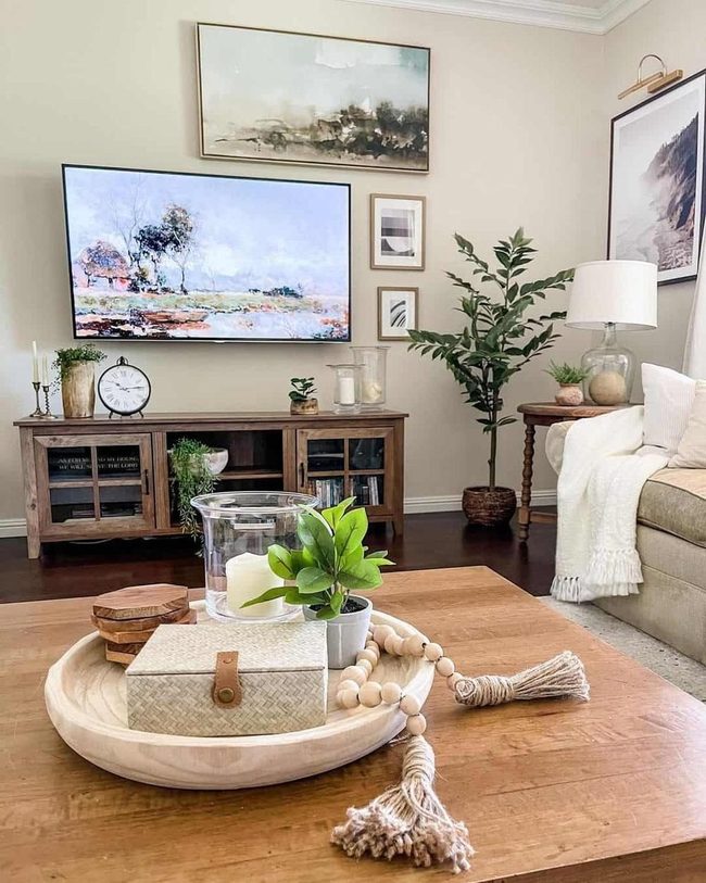 Beige Sofa, Natural Wood Warmth
